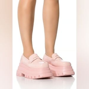 Azalea Wang Pink Faux Patent Leather Aloe Platform Loafer 8.5